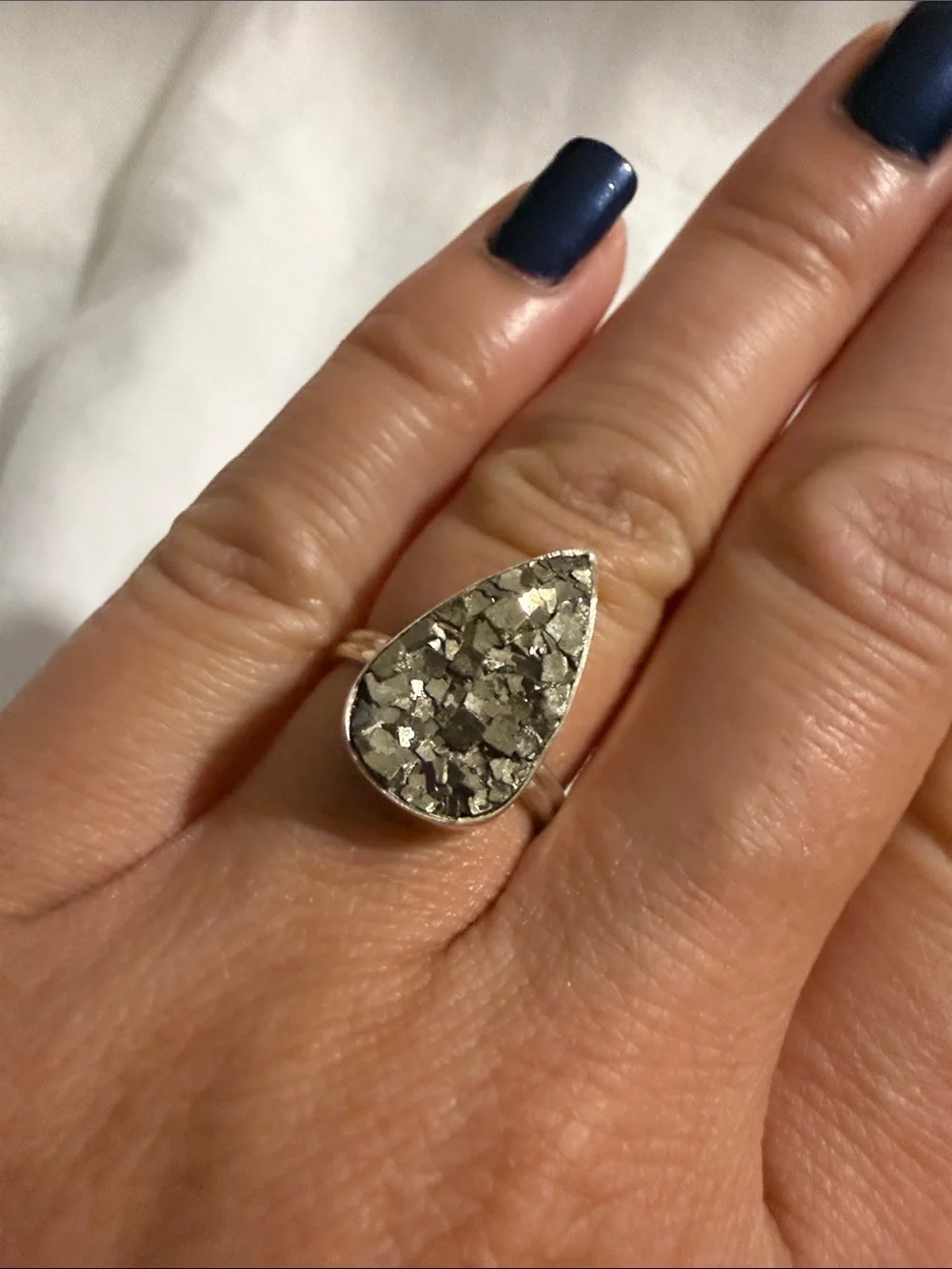 Raw Pyrite Teardrop Sterling Silver Ring 6